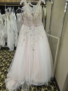DaVinci Blush Beaded Tulle Ball Gown With POCKETS